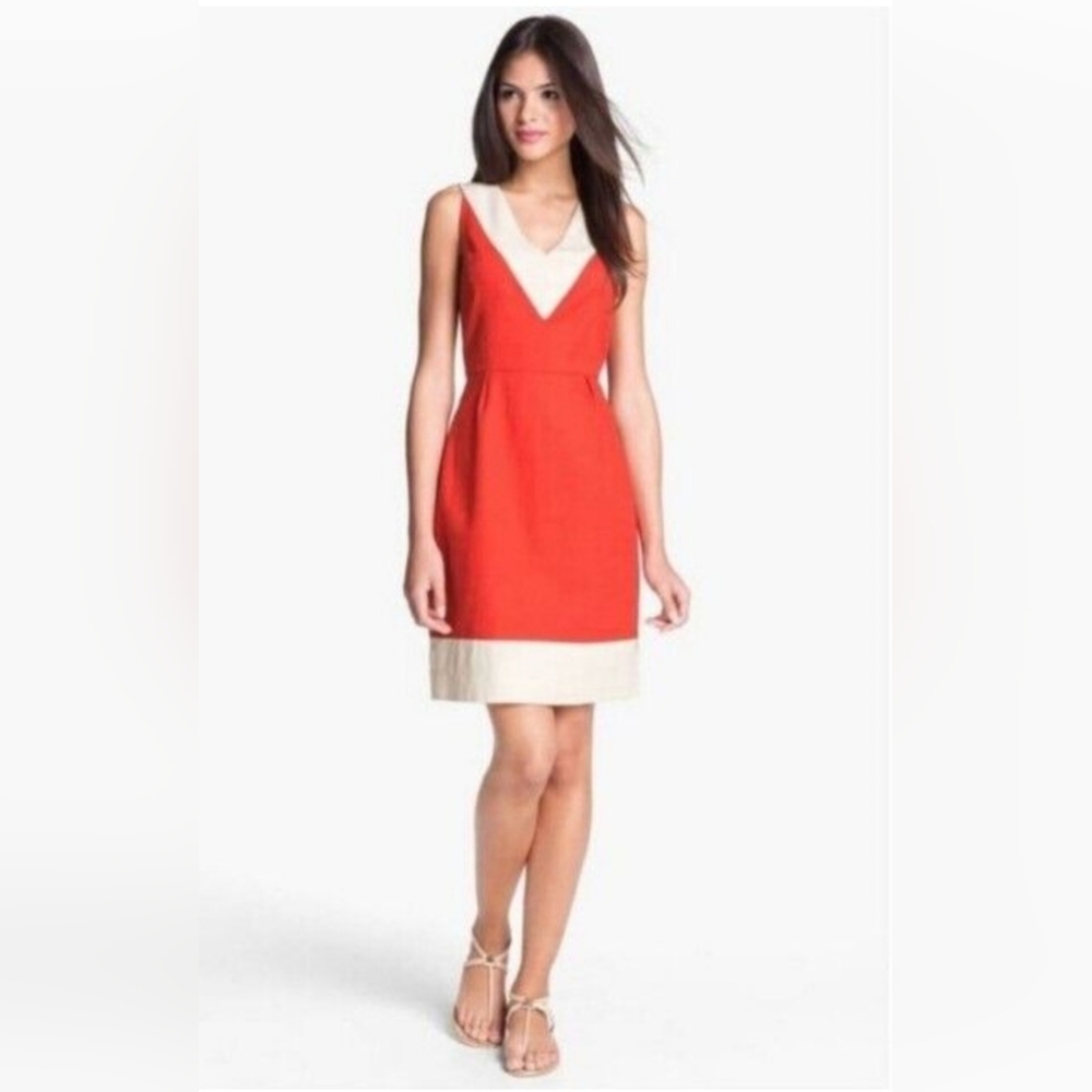 Kate Spade Red and Tan Sheath Mini Dress V-Neck Sleeveless